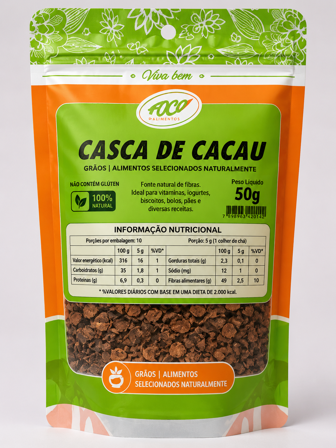 Casca de Cacau 50g – Foco Alimentos